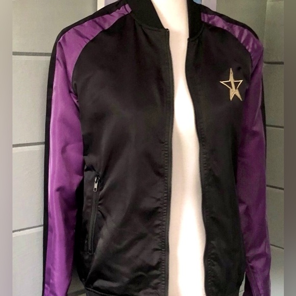 JEFFREE STAR BLOOD LUST Satin zip up bomber jacket. includes JS pink hanger NEW - Picture 6 of 16